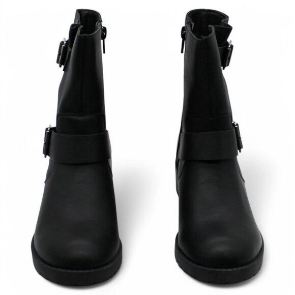 Style Company Womens Black Double Strap Motorcycle Buckle Accent Comfort Gianara - Picture 2 of 8